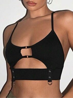 Keyhole Black Halter Crop Top